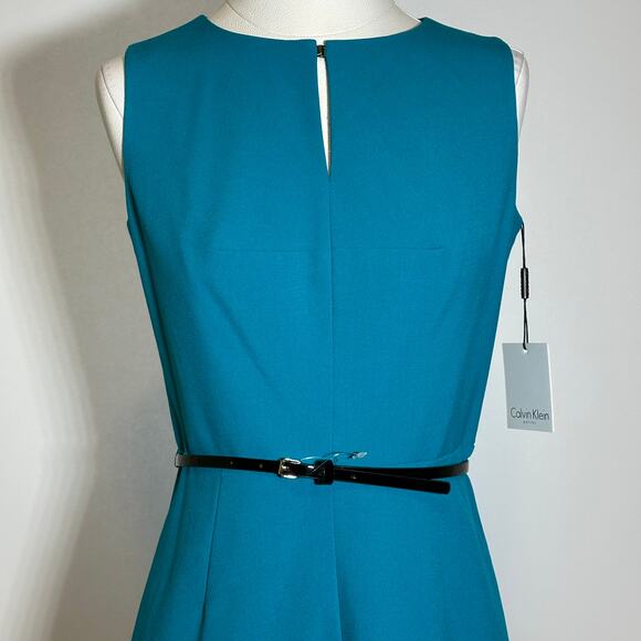 NWD Calvin Klein Lagoon Sleeveless Belted Dress Career Womens Petite Size 6P - Picture 2 of 12